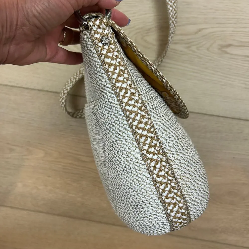 Eric Javits straw crossbody/shoulder bag White woven & metallic silver and gold